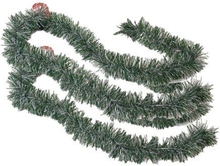 Gerimport 2x stuks kerstboom folie slingers/lametta guirlandes van 180 x 7 cm in de kleur groen met sneeuw - Feestslingers