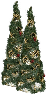 Gerimport 2x stuks kerstverlichting figuren Led kegel kerstbomen draad/groen 40 cm 20 leds