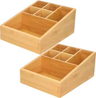 Gerimport 2x stuks make-up/pennen sorteer organizer 6-vaks bakje 17 x 21 x 9 cm bamboe
