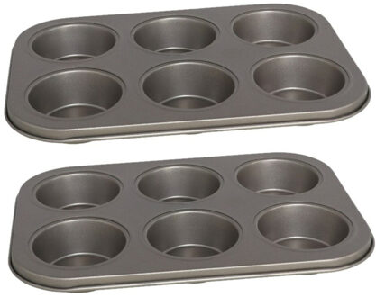 Gerimport 2x stuks muffins en cupcakes bakken bakvorm/bakblik 26 x 18 cm - voor 6x stuks - Muffinvormen / cupcakevormen Grijs