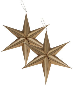 Gerimport 2x stuks papieren decoratie kerstster lampionnen bruin 20 cm