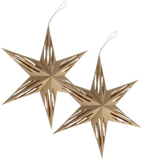 Gerimport 2x stuks papieren decoratie kerstster lampionnen lichtbruin 40 cm