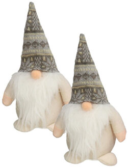 Gerimport 2x stuks pluche gnome/dwerg/kabouter decoratie poppen/knuffels kleding creme en muts 26 x 11 cm