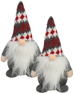 Gerimport 2x stuks pluche gnome/dwerg/kabouter decoratie poppen/knuffels kleding grijs en muts 26 x 11 cm