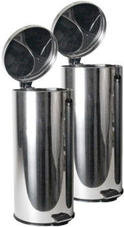 Gerimport 2x stuks RVS vuilnisbakken/pedaalemmers 30 liter 65 cm