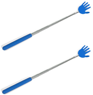 Gerimport 2x stuks stevige handjes uitschuifbare ruggenkrabber 65 cm blauw