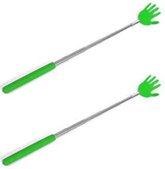 Gerimport 2x stuks stevige handjes uitschuifbare ruggenkrabber 65 cm groen