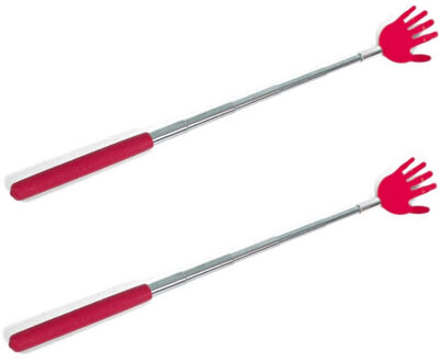 Gerimport 2x stuks stevige handjes uitschuifbare ruggenkrabber 65 cm rood