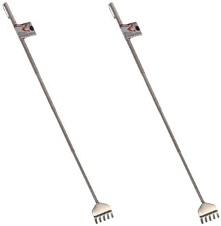 Gerimport 2x stuks stevige hark uitschuifbare ruggenkrabber 50 cm zilver