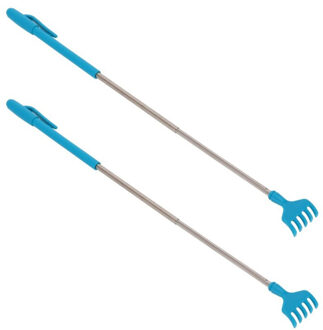 Gerimport 2x stuks stevige harken uitschuifbare ruggenkrabber 40 cm blauw