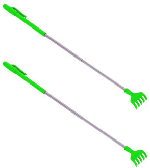 Gerimport 2x stuks stevige harken uitschuifbare ruggenkrabber 40 cm groen