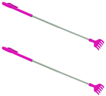 Gerimport 2x stuks stevige harken uitschuifbare ruggenkrabber 40 cm roze