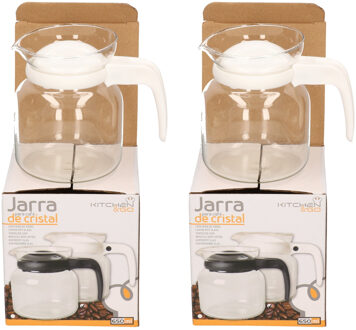 Gerimport 2x stuks thee/koffie pot met witte deksel en handvat 0,65 liter - Theepotten