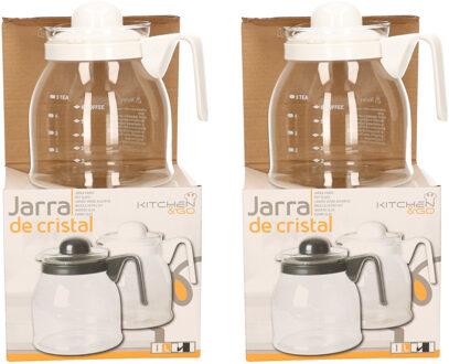 Gerimport 2x stuks thee/koffie pot met witte deksel en handvat 1 liter - Theepotten