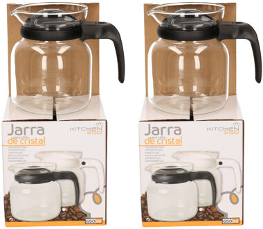 Gerimport 2x stuks theepot/koffiepot met zwarte deksel en handvat 0,65 liter