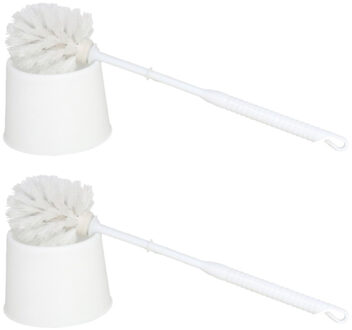 Gerimport 2x stuks voordelige wc/toiletborstels en houders wit 33 cm van kunststof