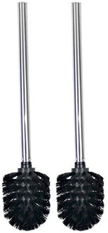 Gerimport 2x stuks wc/toiletborstel - zwart/zilver - 34.5 cm - rvs - toilet/badkameraccessoires - wc-borstels