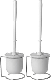 Gerimport 2x stuks wc/toiletborstels met houders wit van kunststof - Toiletborstels