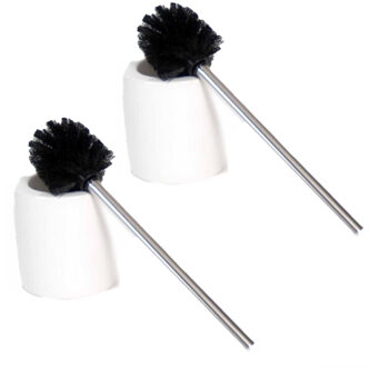 Gerimport 2x stuks wc/toiletborstels met houders zwart/wit 39 cm keramiek - Toiletborstels Multikleur