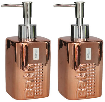 Gerimport 2x stuks zeeppompje/dispenser keramiek koper kleur 7 x 15 cm