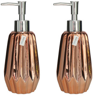 Gerimport 2x stuks zeeppompje/dispenser keramiek koper kleur 7 x 19 cm