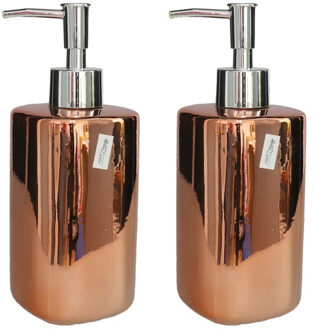 Gerimport 2x stuks zeeppompje/dispenser keramiek koper kleur 7 x 19 cm