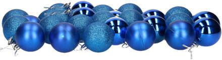 Gerimport 32x stuks kerstballen blauw mix van mat/glans/glitter kunststof 5 cm - Kerstbal