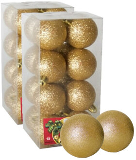 Gerimport 32x stuks kerstballen goud glitters kunststof 5 cm - Kerstbal Goudkleurig