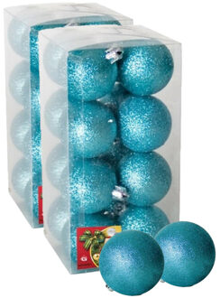 Gerimport 32x stuks kerstballen ijsblauw glitters kunststof 5 cm