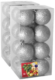 Gerimport 32x stuks kerstballen zilver glitters kunststof 5 cm