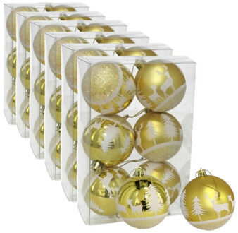Gerimport 36x stuks gedecoreerde kerstballen goud kunststof 6 cm