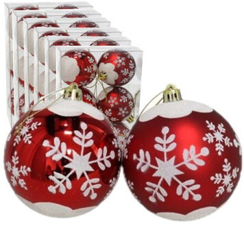Gerimport 36x stuks gedecoreerde kerstballen rood kunststof 6 cm