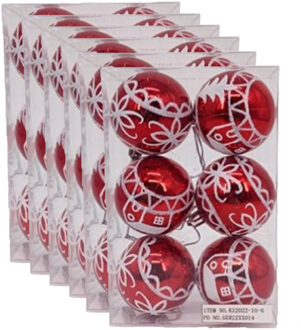 Gerimport 36x stuks gedecoreerde kerstballen rood kunststof 6 cm