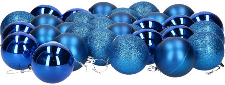 Gerimport 36x stuks kerstballen blauw mix van mat/glans/glitter kunststof 6 cm