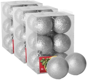 Gerimport 36x stuks kerstballen zilver glitters kunststof 6 cm
