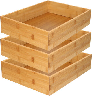 Gerimport 3x stuks kast/lade/make-up sorteer organizer bamboe hout bakje 32 x 24 x 7 cm - Make-up dozen Bruin