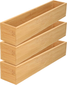 Gerimport 3x stuks kast/lade/make-up sorteer organizer bamboe hout bakje 7.5 x 38 x 6.5 cm - Make-up dozen Bruin