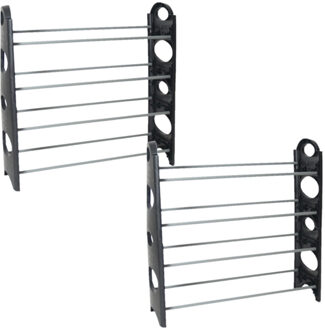 Gerimport 3x stuks kunststof stapelbaar schoenenrek/schoenenstandaard 4-laags 20 x 62 x 65 cm zwart/grijs