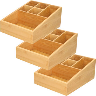 Gerimport 3x stuks make-up/pennen sorteer organizer 6-vaks bakje 17 x 21 x 9 cm bamboe