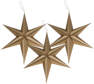 Gerimport 3x stuks papieren decoratie kerstster lampionnen bruin 30 cm