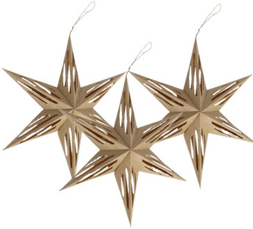 Gerimport 3x stuks papieren decoratie kerstster lampionnen lichtbruin 30 cm