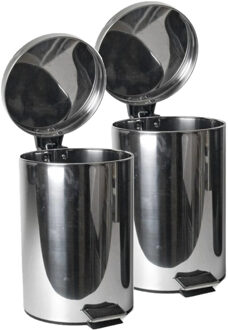 Gerimport 3x stuks RVS vuilnisbakken/pedaalemmers 3 liter 24 cm