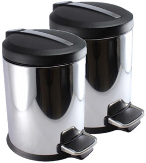 Gerimport 3x stuks RVS vuilnisbakken/pedaalemmers 5 liter 27 cm