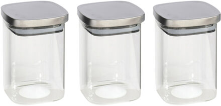 Gerimport 3x stuks voedsel/etenswaren bewaren voorraadpot 1400 ml glas met RVS deksel - Voorraadpot Transparant