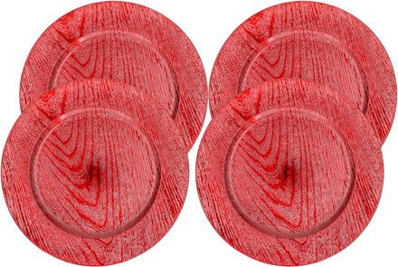 Gerimport 4x Stuks diner onderbord - rood - kunststof - 33 cm