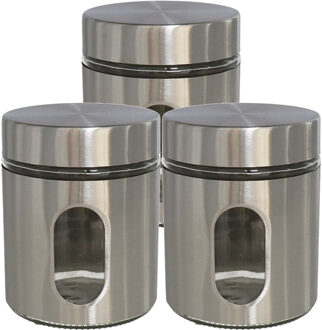 Gerimport 4x stuks voedsel bewaren keuken voorraad pot - zilver metaal - deksel - 700 ml