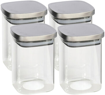 Gerimport 4x stuks voedsel/etenswaren bewaren voorraadpot 1100 ml glas met RVS deksel
