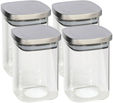 Gerimport 4x stuks voedsel/etenswaren bewaren voorraadpot 1400 ml glas met RVS deksel
