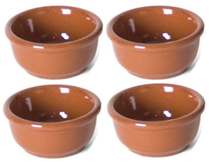 Gerimport 4x Tapas/hapjes serveerschaaltjes voor sausjes 7 x 7 cm - Snack en tapasschalen Bruin