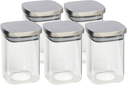 Gerimport 5x stuks voedsel/etenswaren bewaren voorraadpot 1400 ml glas met RVS deksel